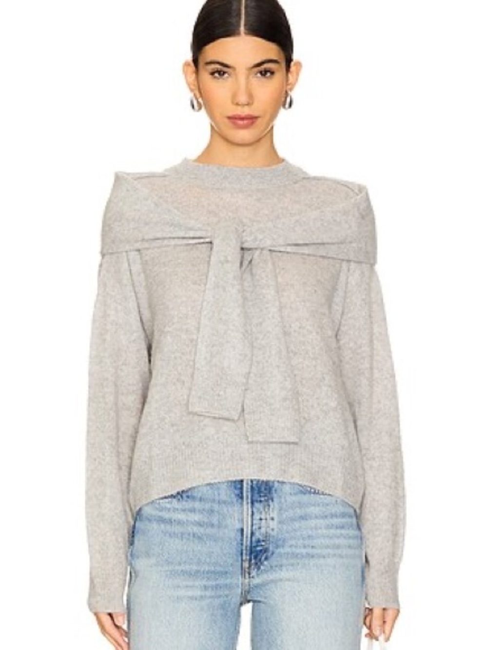 NAADAM Light Gray Crewneck Sweater with Shoulder Tie